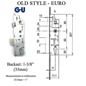 EURO MORTISE LOCK CASE, ACTIVE 35/92 GEAR, OLD STYLE REPLACEMENT